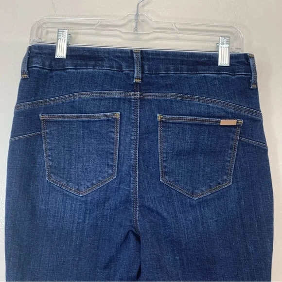 Chicos 0 Jeans Woman 4 Crop Mid Rise Blue Dark Wash Stretch Straight Classic - Picture 7 of 11
